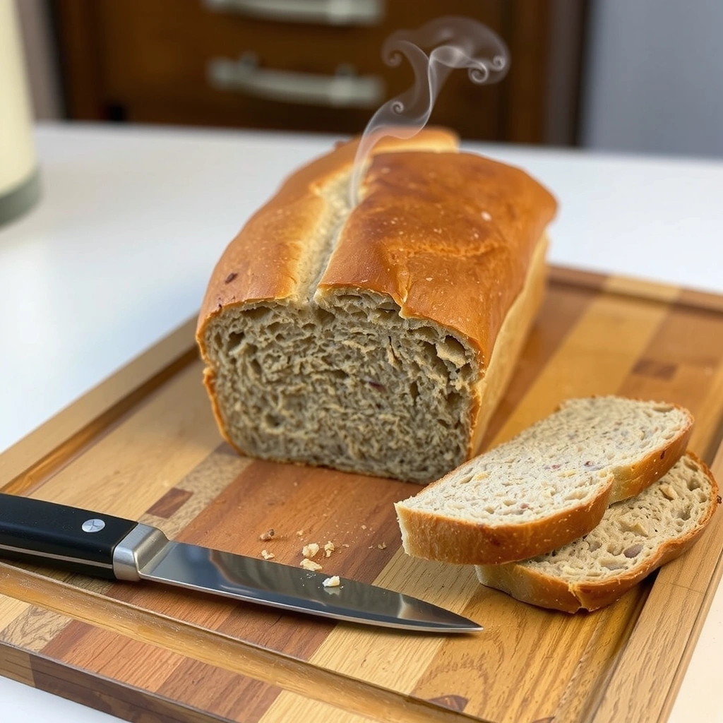 Freshly baked whole grain bread on a cutting board