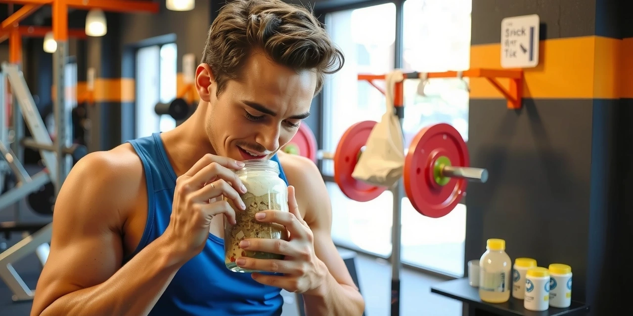 Sportler isst gesunde Mahlzeit nach dem Training